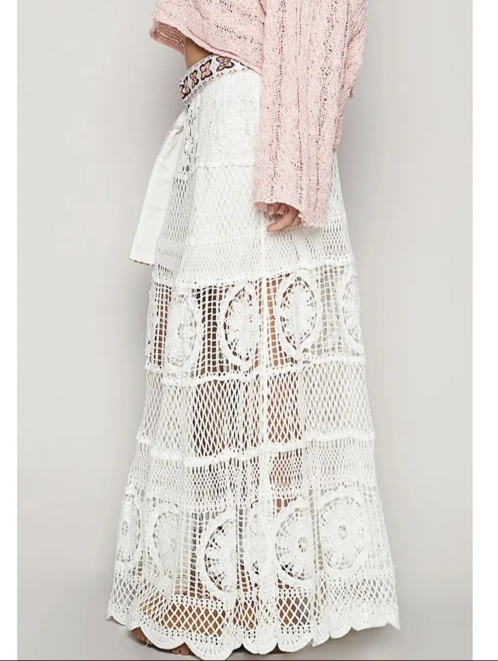 POL White Crochet Maxi Skirt - Feminine Boho Style